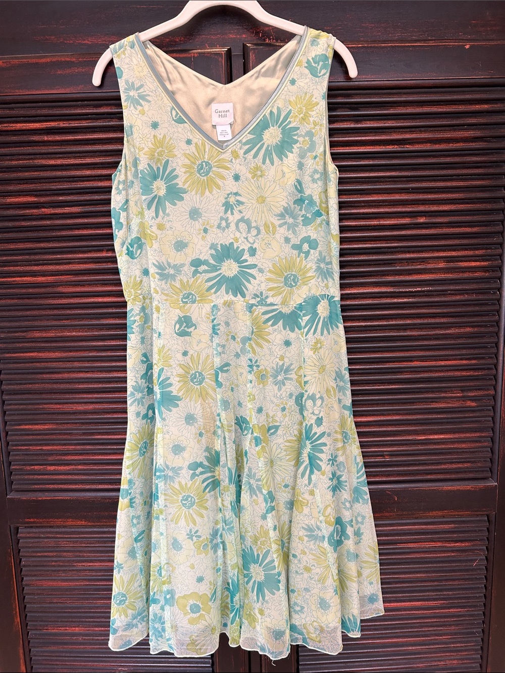 Garnet Hill Aqua & Lime Floral V-Neck Casual Dress